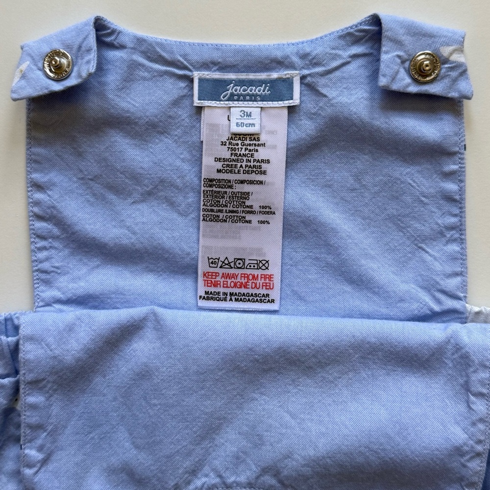 Jacadi Boys Light Blue Seagull Print Bubble Romper - Size 3M - Picture 12 of 16